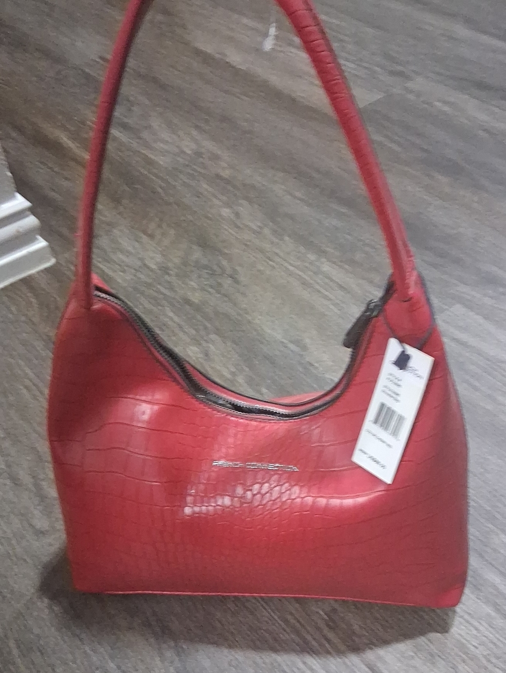 French Connection Red Croc-Embossed Shoulder Bag